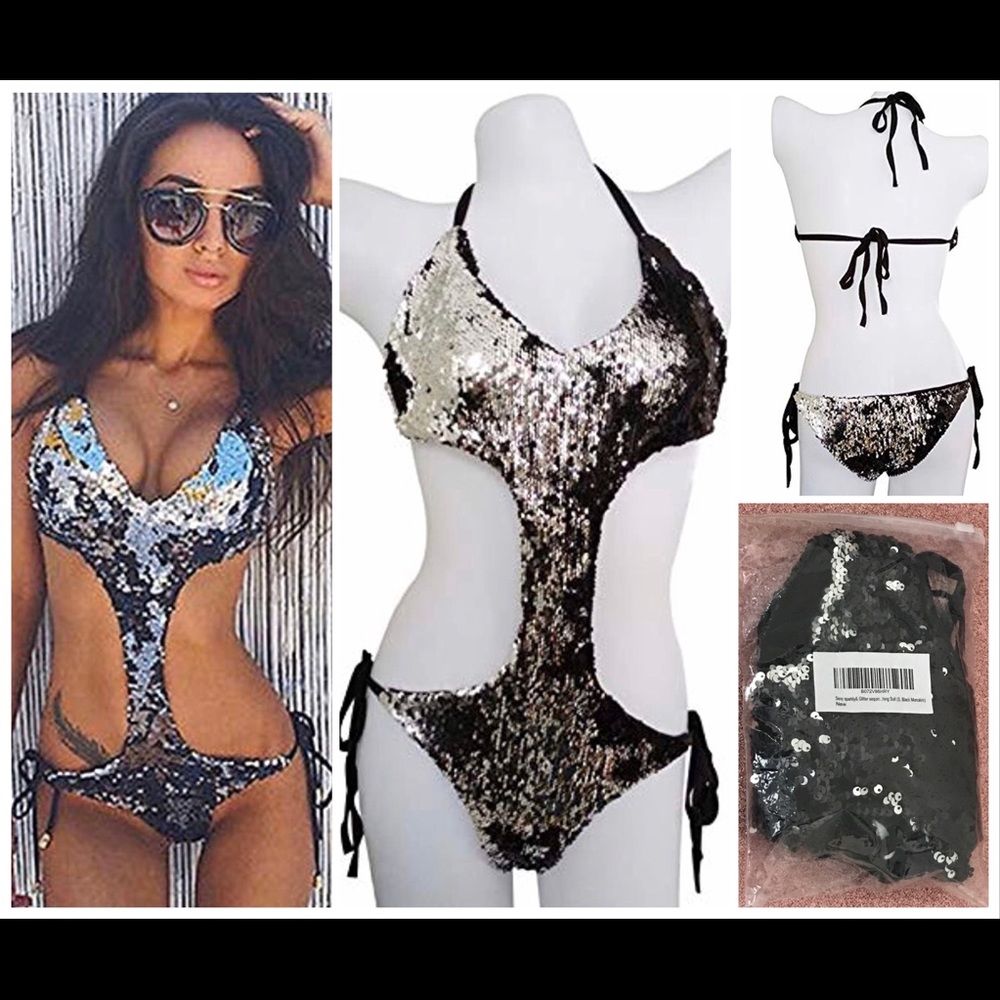 Black and Silver Sequence swimsuit